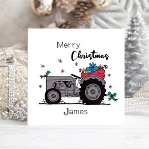 Personalised vintage tractor Merry Christmas card, festive grey fergie, farmers, classic tractor enthusiasts, Dad, Grandad, Happy Xmas