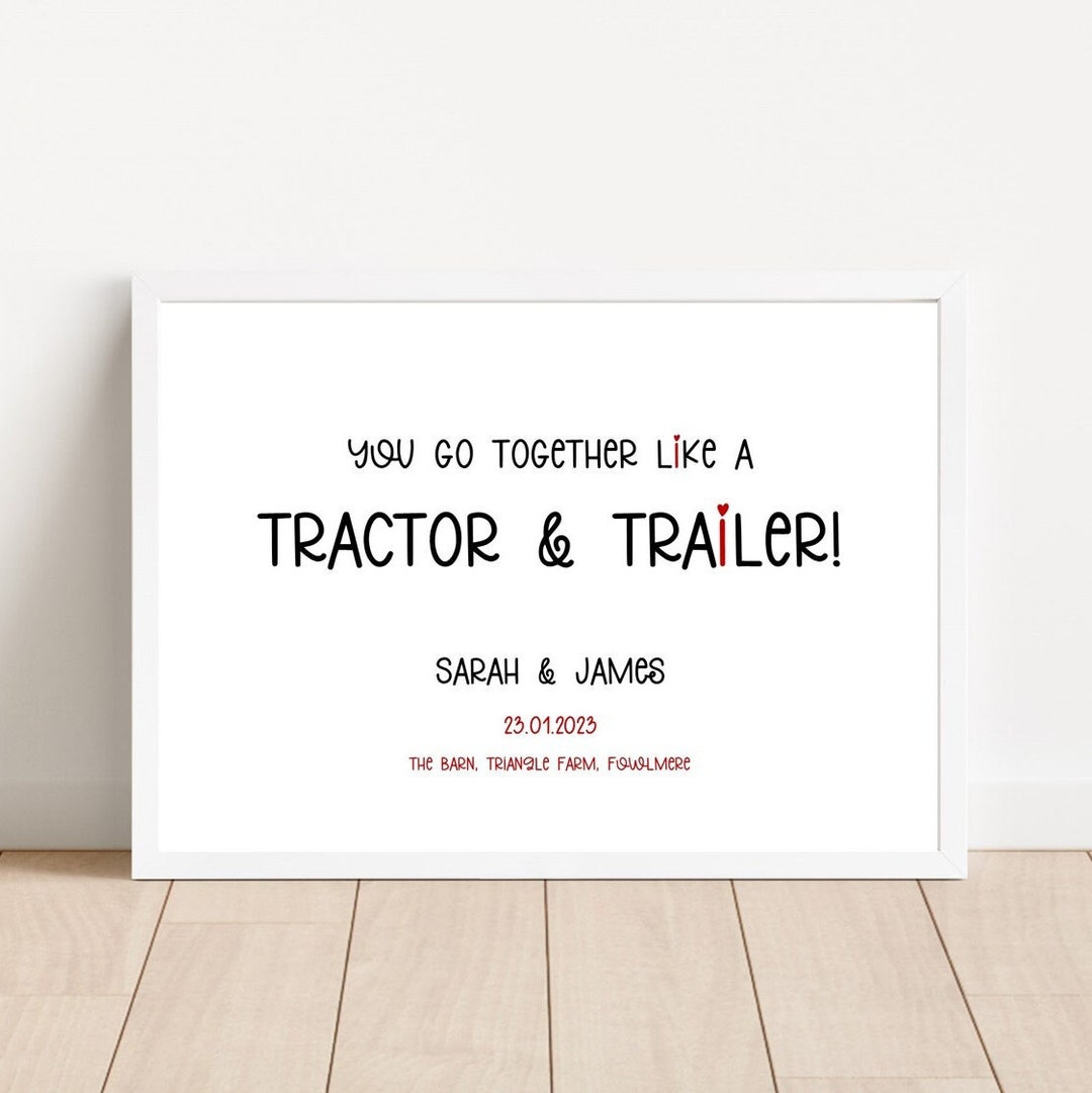 Tractor Wedding Day Print, Funny Farming Personalised Wedding Gift