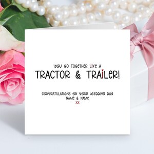 Tractor wedding card, funny farming personalised wedding day card, card for farmer, tractor and trailer, congratulations, happy couple