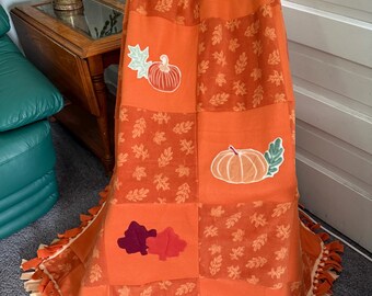 FALL LEAVES and PUMPKINS Fleece Blanket