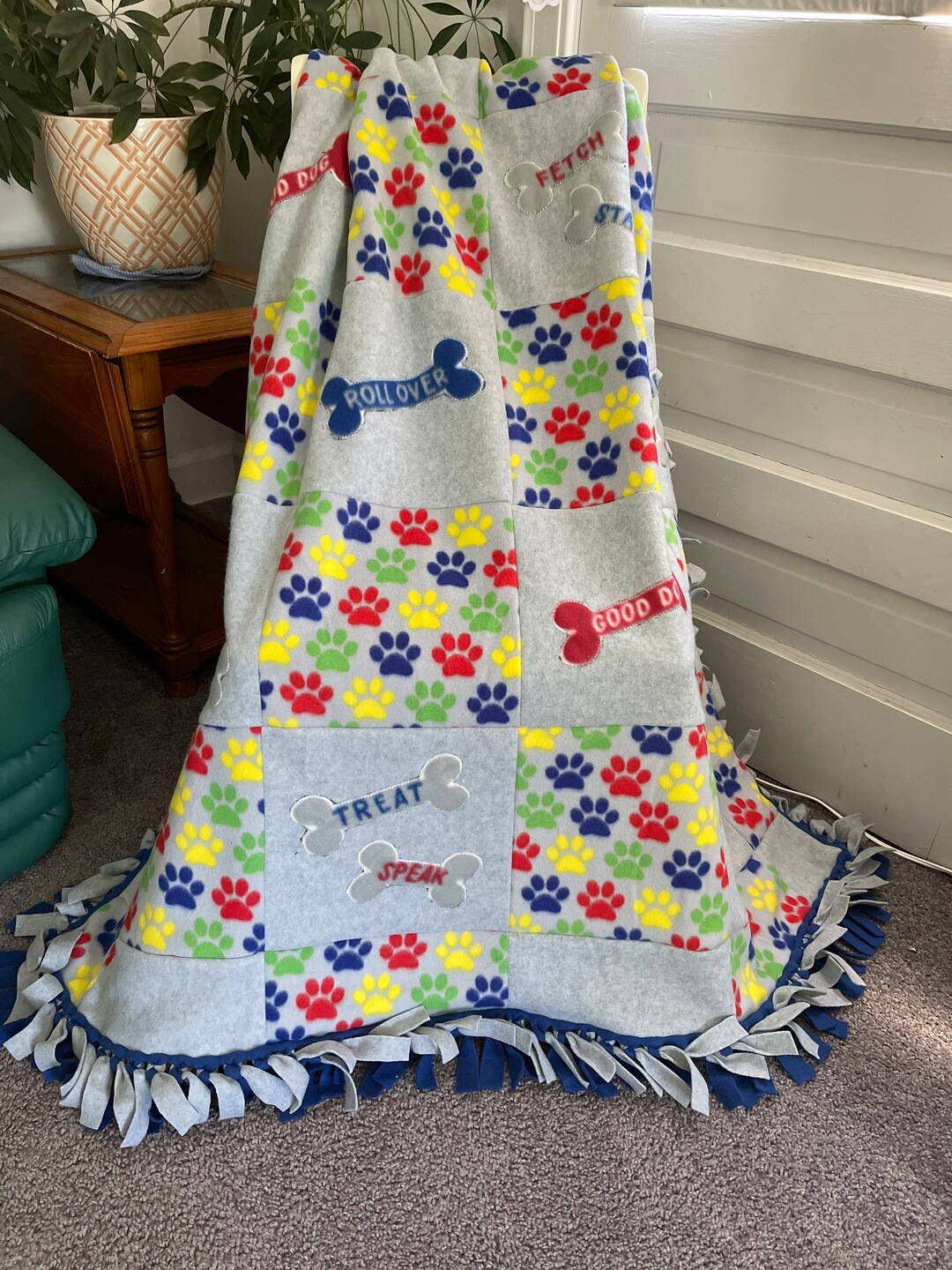 PAW PRINT and DOG Bone Fleece Blanket Etsy