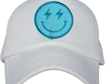 Turquoise Lightning Happy Face Foam Trucker Hat