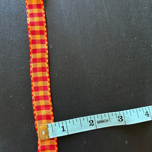 ribbon - red and tangerine colored checkered ribbon - French ribbon - diana d darden - wired ribbon - ribbon for crafting - ribbon for art