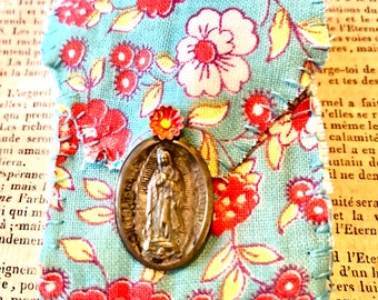 Virgin Mary pocket shrine - hand stitched travel shrine - Catholic gifts - mini shrine - Catholic art - diana d darden - mini shrine - pray