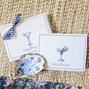 Gift Set - Personalized Cocktail Stationery Notes and Shell Trinket/Ring Dish, Margarita, Martini, Cosmo