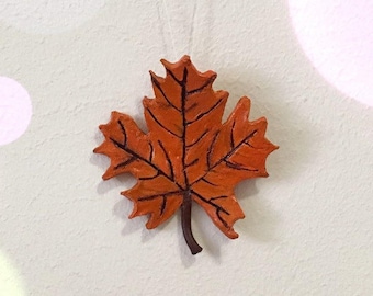 Handmade Clay Fall Maple Leaf Necklace Autumn Jewelry