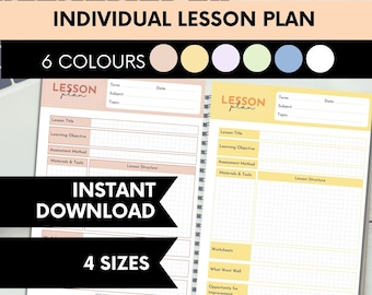 Lesson Plan Template One page lesson planner printable for Teacher Planner or homeschool teacher.  Simple Lesson Plan for academic planner