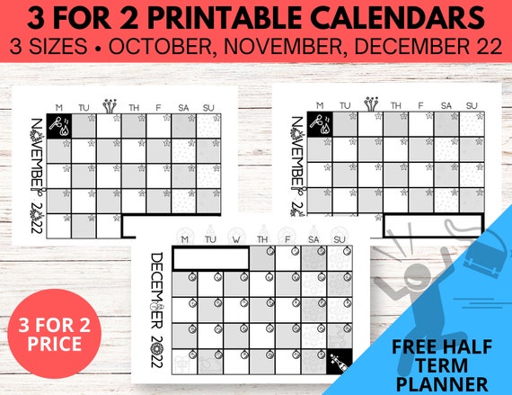 printable q4 2022 calendar bundle with free october half term etsy