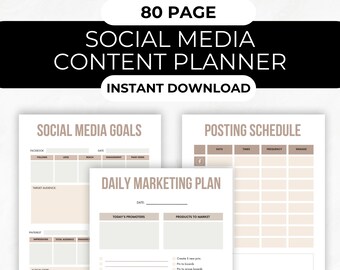 Social Media Content Planner Printable with Blog Planner and eMail Marketing content strategy planner. 8 Social Media Content Sections