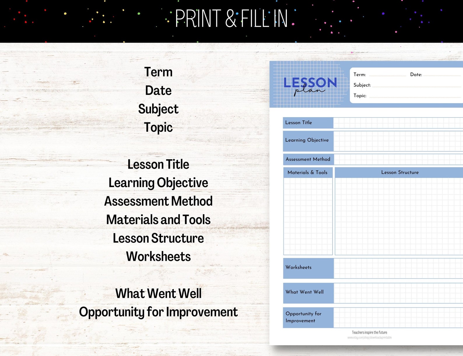 Lesson Plan Template: One Page Lesson Planner Printable for - Etsy