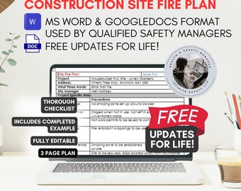 Fire Plan Template for Constructions Sites with Example.  Fully editable in Word and Googledocs.