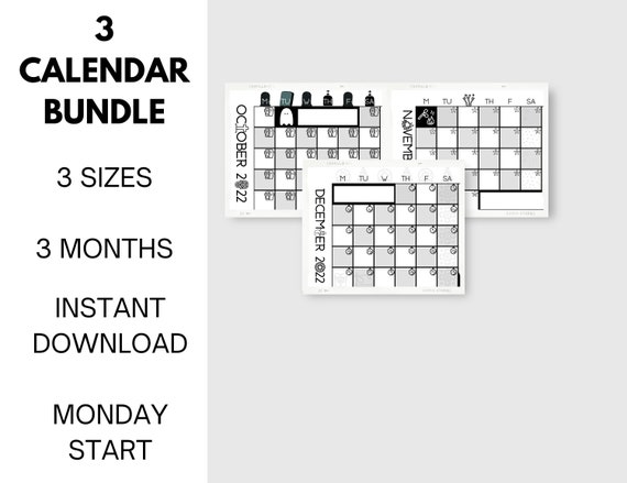 printable q4 2022 calendar bundle with free october half term etsy