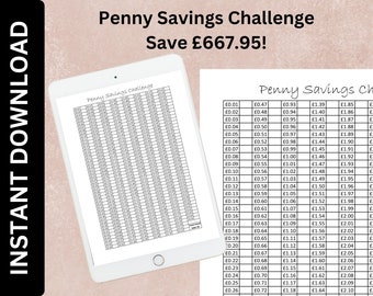 Penny Savings Challenge Printable - Savings Challenge Digital File Download - Save 667.95 in one year - budget money challenges