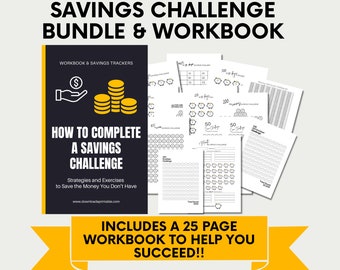 Monthly Savings Challenge and Savings Tracker Bundle with How to Save Money Workbook. Paycheck Budget, Bill Tracker and Envelope Challenges