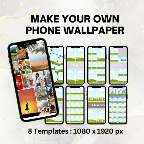 Photo Collage Template Bundle. 8 Cell Phone Wallpaper Templates. Canva Photo Collage Template Family Photo Collage Template