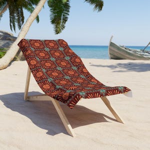 Beach Towel - Maroon Sun Tile Pattern, Summer Towel, Oversized Beach Blanket, Pool Towel, Boho Beach Accessories, Coastal Home Decor