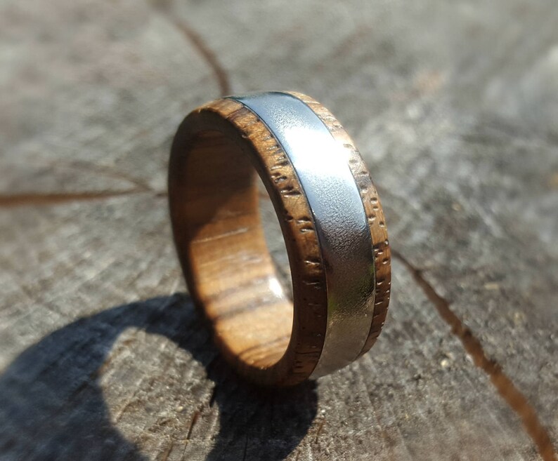 Sand Blasted Stainless Steel Ring with Bocote Wood