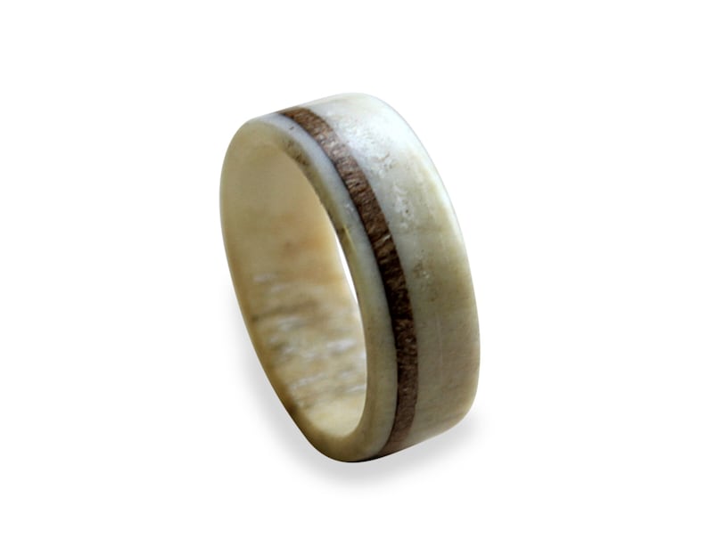 White Antler Ring Deer Antler Ring with Oak Wood Inlay made from Fine Selected Antler