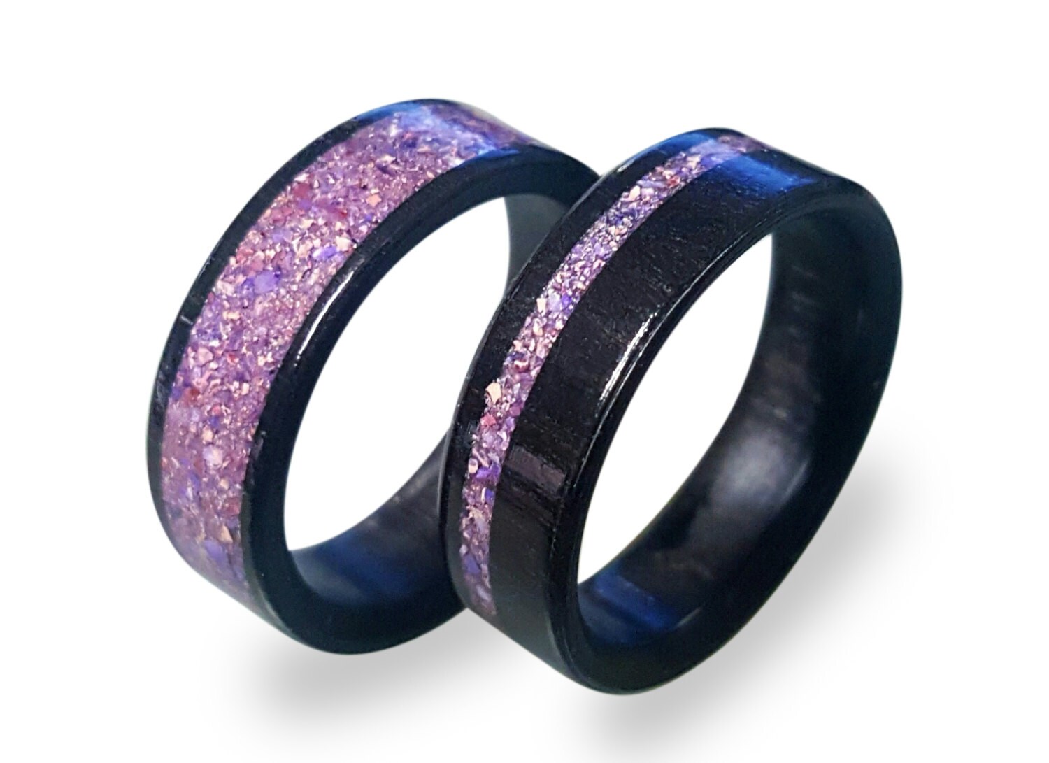 Ehering Set Ebenholz Holz-Ring-Set mit Amethyst-Inlay Holz ...