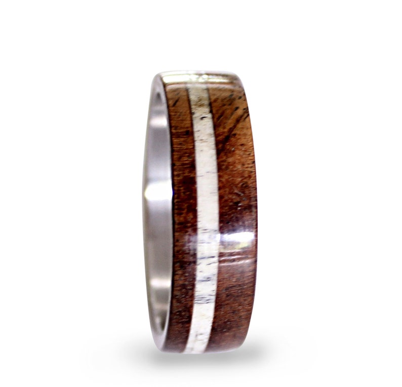 Deer Antler Ring Inlay Oak Wood And Antler Inlays Mens Titanium Band