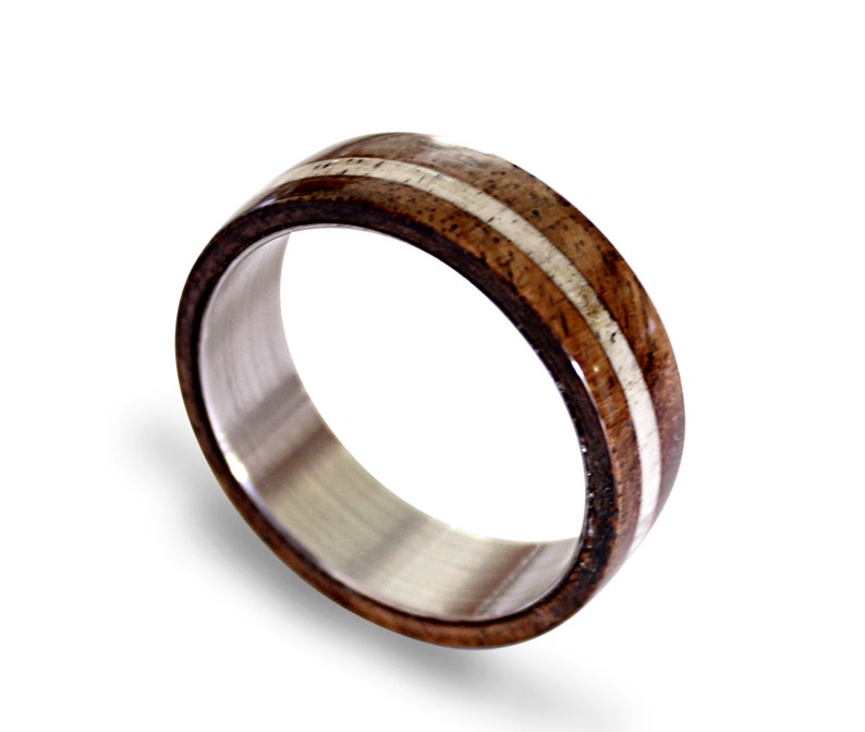 Deer Antler Ring Inlay Oak Wood And Antler Inlays Mens Titanium Band