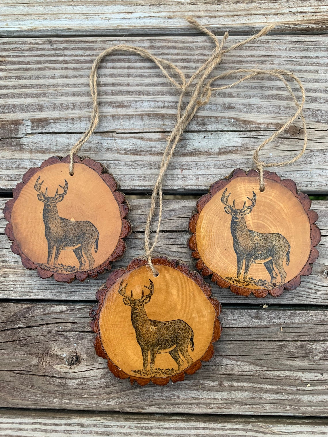 Large Deer Wood Slice Ornaments /Deer / Rustic Decor / Etsy