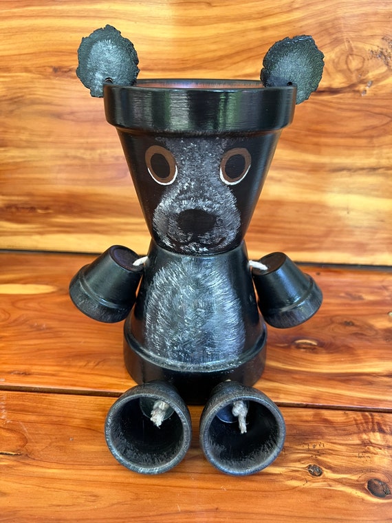 Hand Painted Clay Pot Bear/ Clay Pot Person / Garden Friend/ Etsy