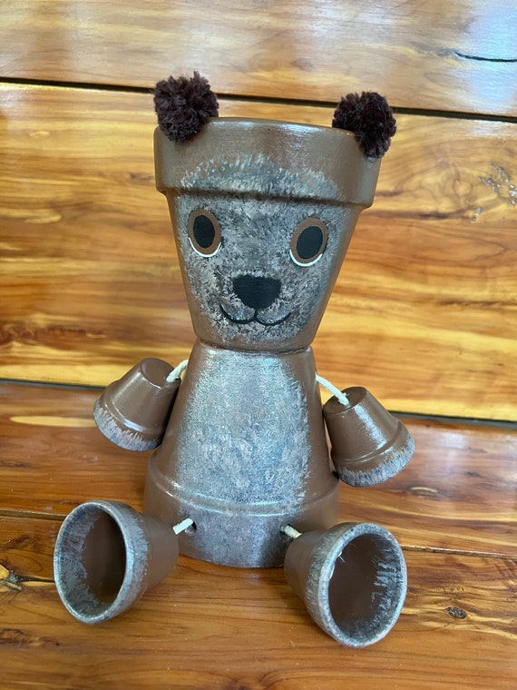 Clay Pot Bear/ Clay Pot Person / Garden Friend/ Painted Clay Etsy