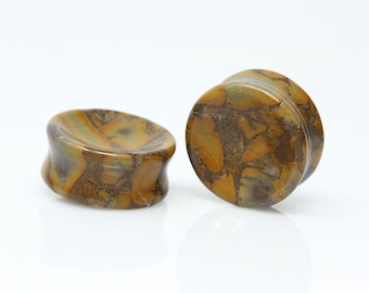 Concave Bamboo Jasper Plugs (Pair) - Ph178
