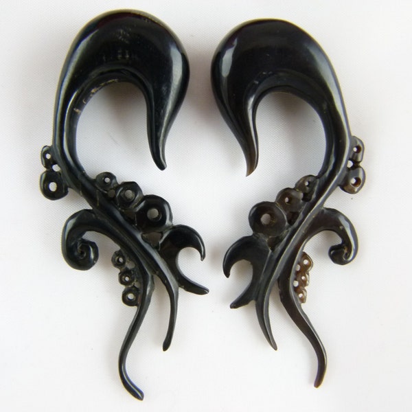 13mm Horn Gauge Earrings (Pair)  1/2" Horn Earring - Handcrafted 13 mm Organic Horn Plug Stretch Earring 1/2 inch hangers -  B020