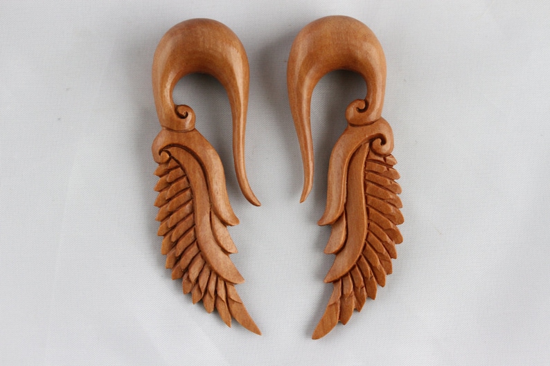 14 mm Stretching Earrings 916 Wooden Dragon Wing Plug Earrings A042 Stretch Earrings 14mm Dragon Wings