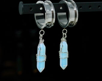 Opalite Wand Stainless Steel Danglers - Screw on Tunnel (Pair) - TF009