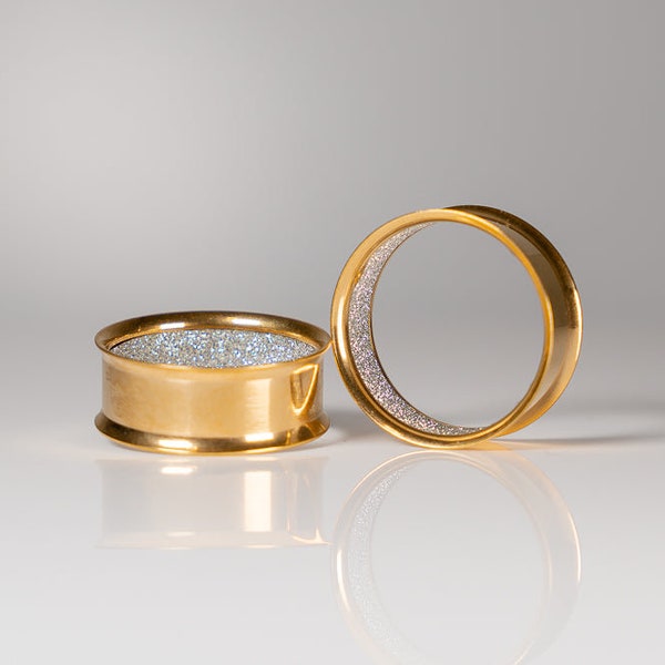 Túneles de acero inoxidable con purpurina dorada (par) - PSS137