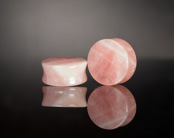 Rose Quartz Stone Plugs - Ear Stretch Stone Plugs (Pair) - PH106