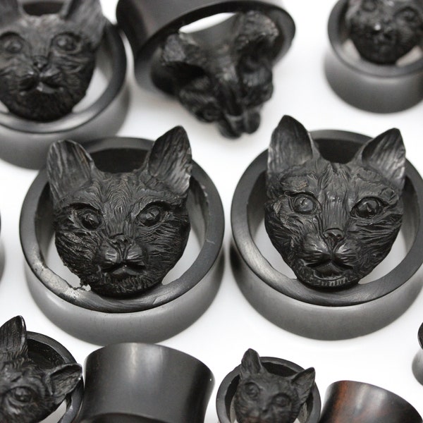 Black Halloween Cat Wooden Plugs - (Pair) - PA115