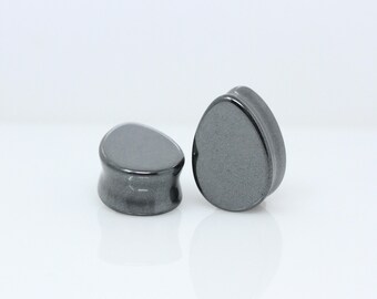 Hematite Teardrop Plugs - Double Flared Teardrop Plugs (Pair) - Ph56