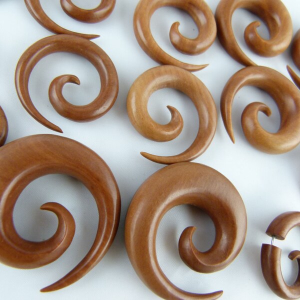 Wood spiral  plugs - gauge stretching spiral earring - Stretch your ears - one pair spiral plug - Stylish plugs one pair (3mm - 25mm) - A048