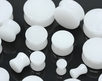White Jade Double Flare Plugs (Pair) - PH151