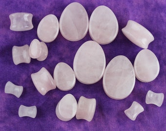 Rose Quartz Teardrop Plugs - Double Flared Stone Plugs (Pair) - PH115