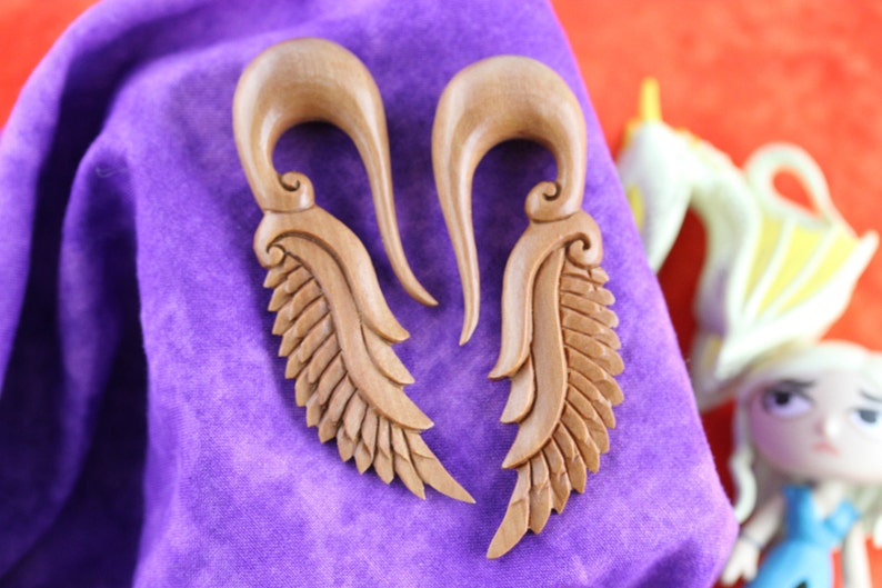 14 mm Stretching Earrings 916 Wooden Dragon Wing Plug Earrings A042 Stretch Earrings 14mm Dragon Wings