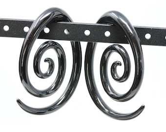 Black Steel Spiral Ear Weights (Pair) - Pss86