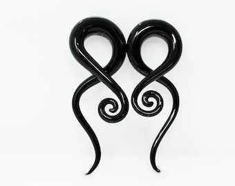 Black Glass Twisting Hanger Plugs (Pair) - G061