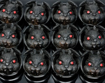 Fluffy Areng Wood Plugs - Hand Carved Evil Plugs (Pair) - PA136