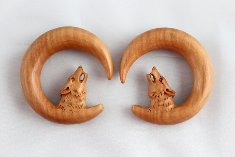 Wolf Stretch Plug Earring 13 mm Hand Carved 1/2 Stretching Gauge 1/2 Plug Earrings 13mm Hand Carved Wolf Plug Hangers A057 image 4