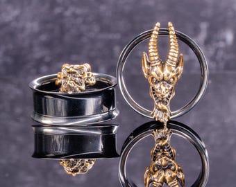 Krampus (Naughty) Stainless Steel Plugs - Screw On Plugs (Pair) - Pss122