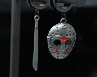 Jason Mask And Machete Danglers - Screw On Tunnel (Pair) - Tf128