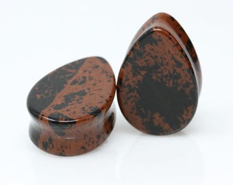 Mahogany Obsidian Teardrop Plugs - (Pair) - Ph180