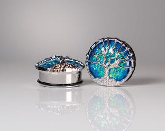 Aqua Tree Of Life Stainless Steel Plugs - Single Flare (Pair) - Pss13