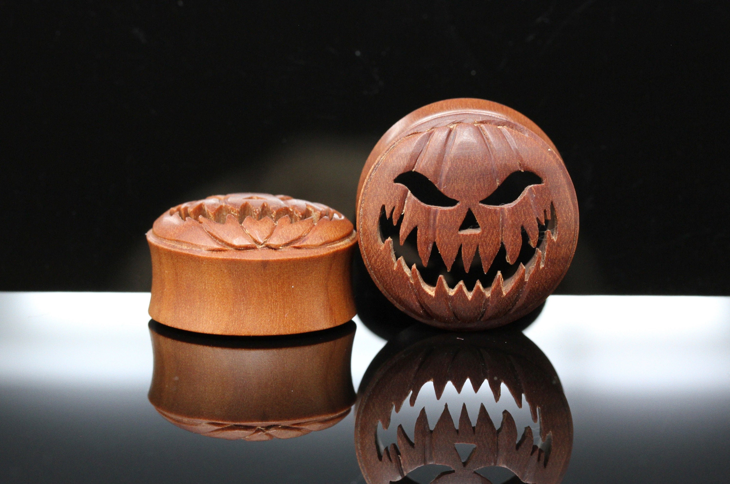Evil Pumpkin Wooden Plugs - (Pair) - PA105