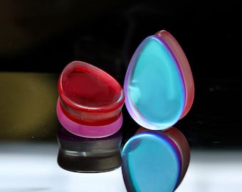 Tears Of Atlantis Red | Purple Glass A|B Teardrop Plugs - (Pair) - Ph179